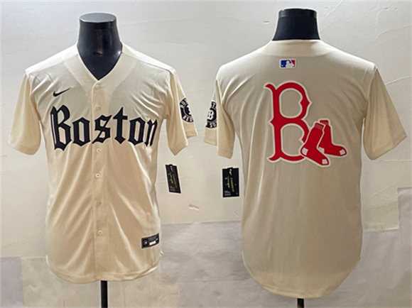 Men%27s Boston Red Sox Team Big Logo Cream Gothic Vapor Limited Stitched Jersey->boston red sox->MLB Jersey